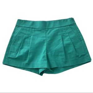 J. Crew Teal Pleated Shorts | Size 0 | Structured Cotton | High Rise